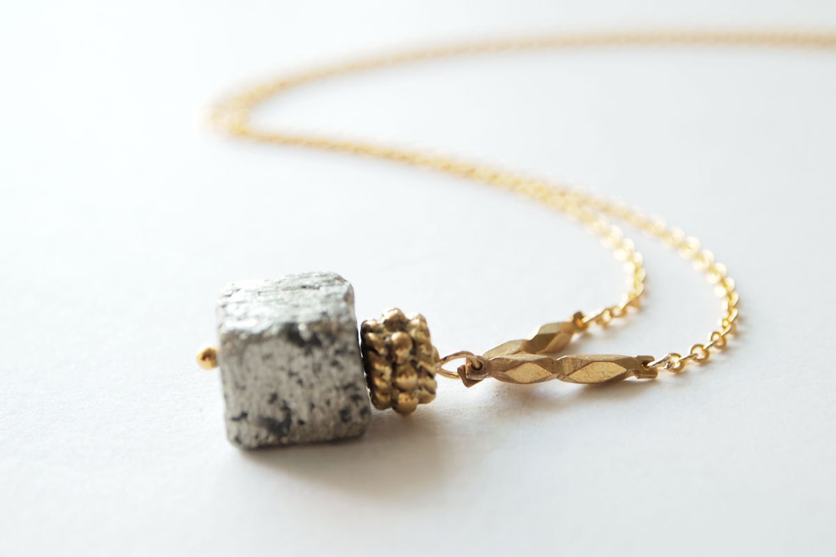 Pyrite Necklace : Single Pyrite Cube
