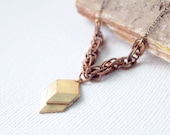 Geometric Necklace : Spring Jewelry - Brass Chevron Necklace on Vintage Copper Chain