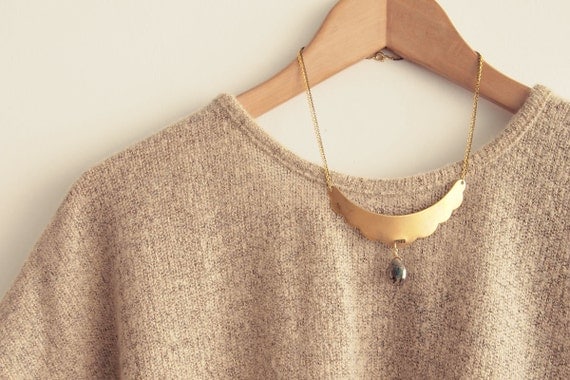 Statement Necklace : Scallop Bib Collar Necklace with Pyrite Drop, Gifts for her