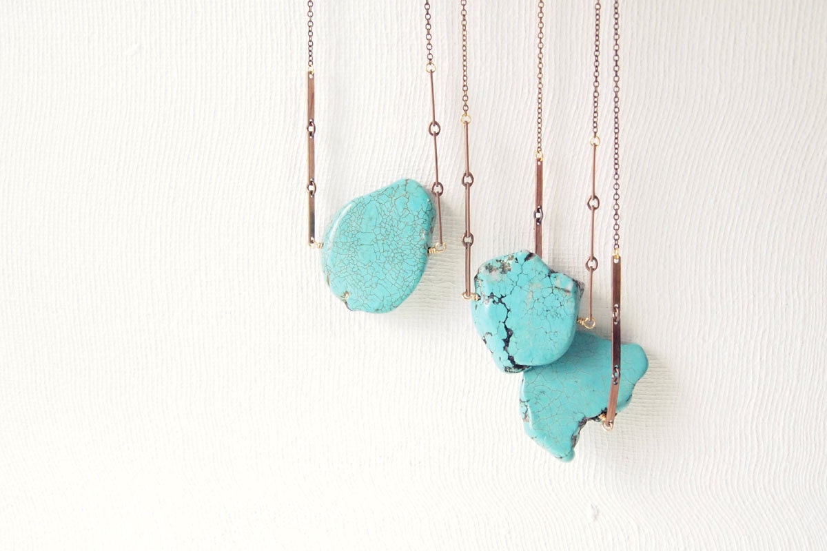 Turquoise Necklace : Raw Turquoise Magnesite Slab Statement Necklace