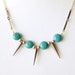 LAST PIECE Spike Necklace - Acrylic Bronze Spikes with Turquoise Round Beads