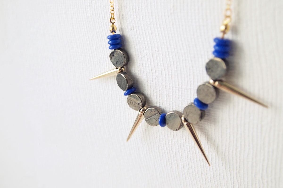 SAMPLE SALE Spike Necklace : Pyrite and Spikes with Cobalt Necklace