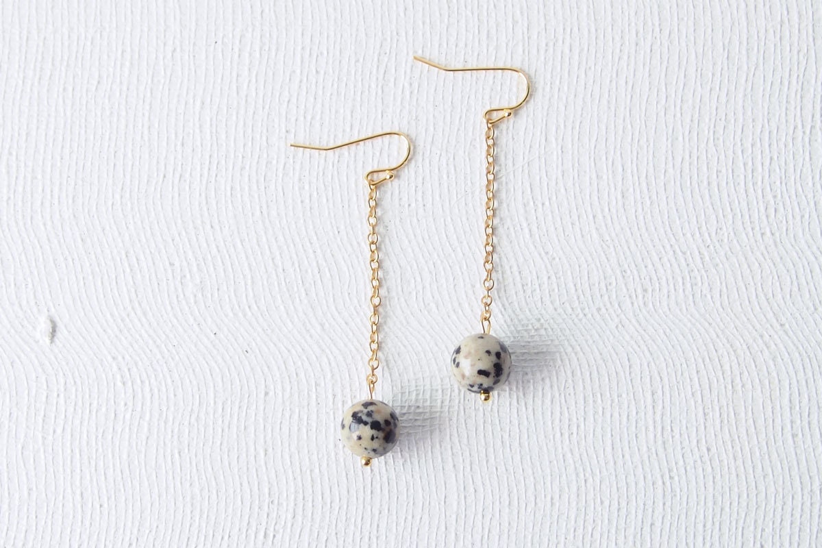 Everyday Earrings : Dalmatian Jasper Round Drop Earrings