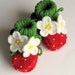 Knitted Baby booties Red Strawberry baby girls shoes christmas handmade hand knit baby shoes toddler shoes / size 0-3 M