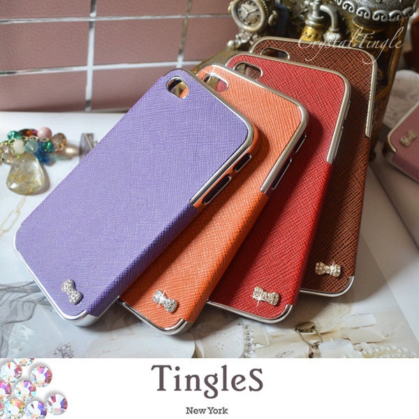 NEW Sweet Juicy Pink Luxury Designer Inspired Leather Hard Case Bow with Silver Frame For iPhone 4 4S & 5