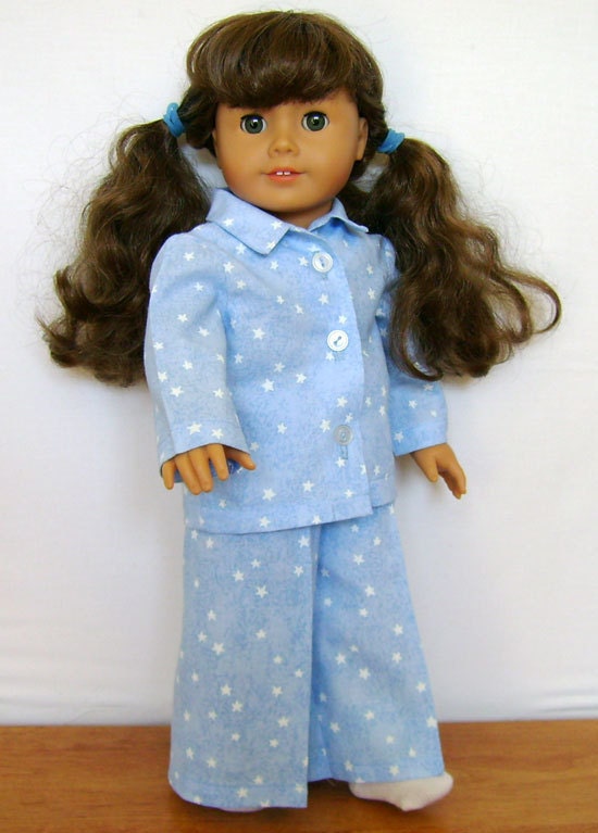 American Girl 18 inch Doll Blue Cotton Pajamas Royal Blue Flannel Robe