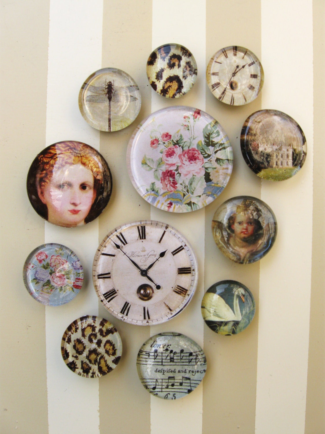 Vintage Clock, Vintage Portrait, Vintage Angel, Vintage Music, Romantic Shabby Chic Magnets, Home Decor, Office Decor
