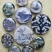 Vintage BlueTransferware, Delft Tile, Antique Salt Glazed Crock, Blue and White Decor, Decorative Magnets
