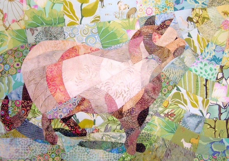 Cat in the Garden Quilt Fabric Art