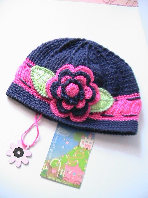 RESERVED for VIP customer - Crochet Girls Hat Large Pink Flower