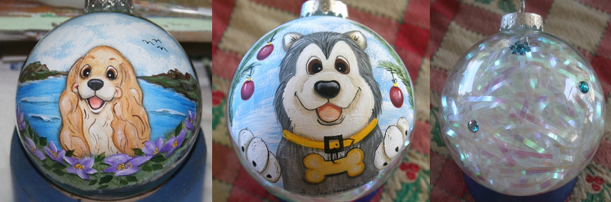 CUSTOM ORDER  Original Hand Painted Whimsical, Personalized Custom Art Featuring Your Pet - dog art - cat art  gift Ornament