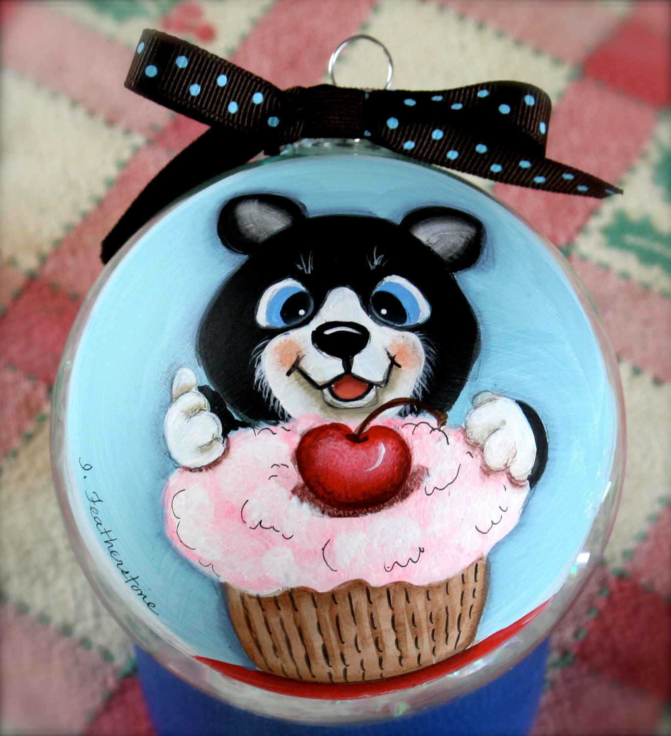 Whimsical Original Unique Mothers Day, Fathers Day Gift, Hand painted Kitten Tuxedo Cat Art painting on glass ornament