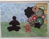 Original Quilt Painting 5"x7" titled Blooming Meditation