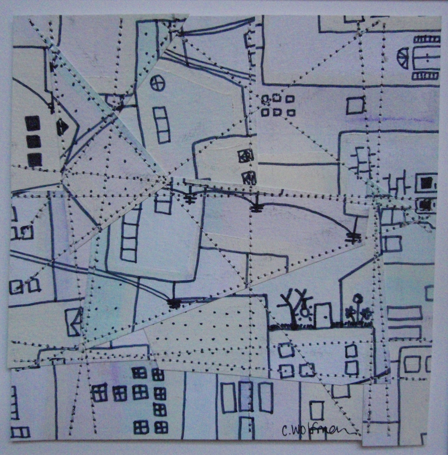 Original Painting 5"x5" titled Crazy Quilt Rooftop