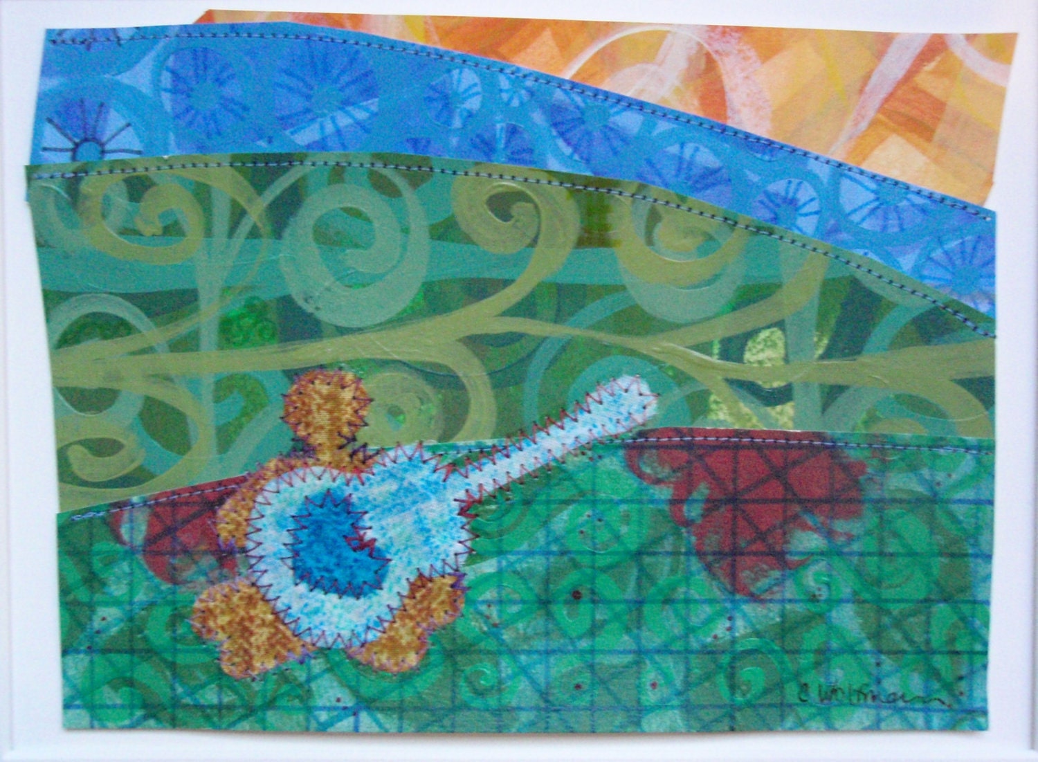 Original Painting with Guitar Player titled Sun, Love, and Music