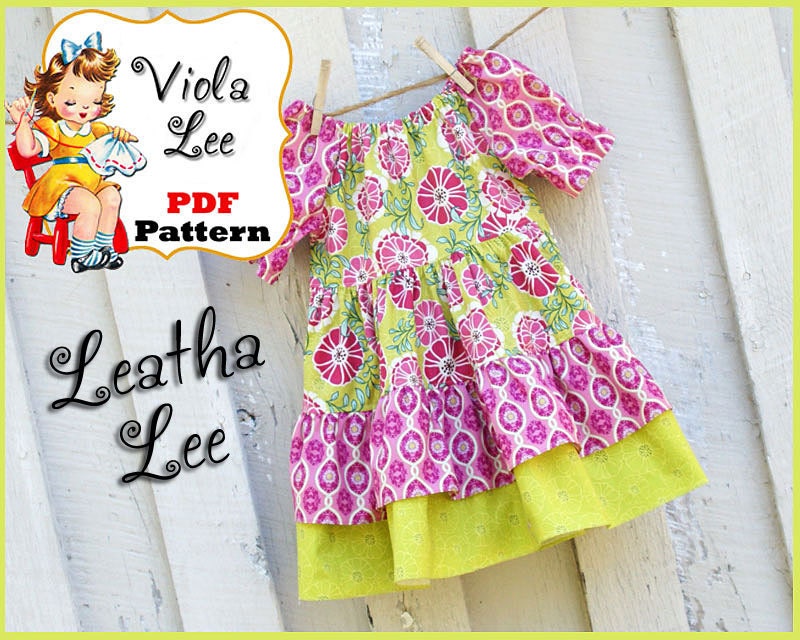 Leatha Lee.. Girl's Peasant Dress Pattern. INSTANT DOWNLOAD, Girl's Sewing Pattern, Toddlers Dress Pattern. Sizes 2T-8