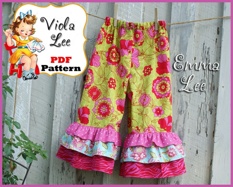 Emma Lee...Girl's Ruffled Pants Pattern, Capris Pattern, PDF Sewing Pattern. INSTANT DOWNLOAD, Toddler Pattern, Infant Pattern