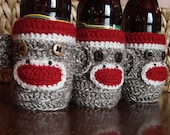 Sock Monkey Beer or Soda Bottle Cozy