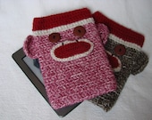 Two Sock Monkey Kindle eReader Nook Sleeve Covers pink and brown (or any color combination)