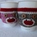 His and Hers Sock Monkey Coffee Cozy SET of two (red, white with pink and brown)