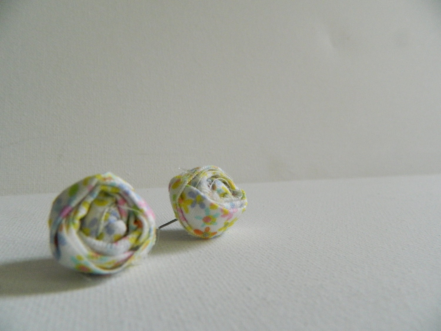 Pastel Flower Fabric Rosette Earrings