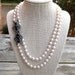 SALE-Pearl Bridal Necklace, Hand Knotted Pearls, Double Strand Necklace with Vintage Style Rhinestone Clasp