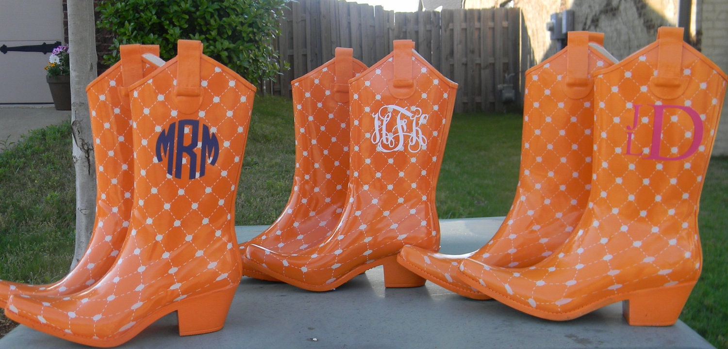 Orange Personalized Rain Boots Stadium Stompers- size 7 only