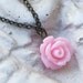 Pink Rose Pendant  Necklace,  Antique brass link Chain
