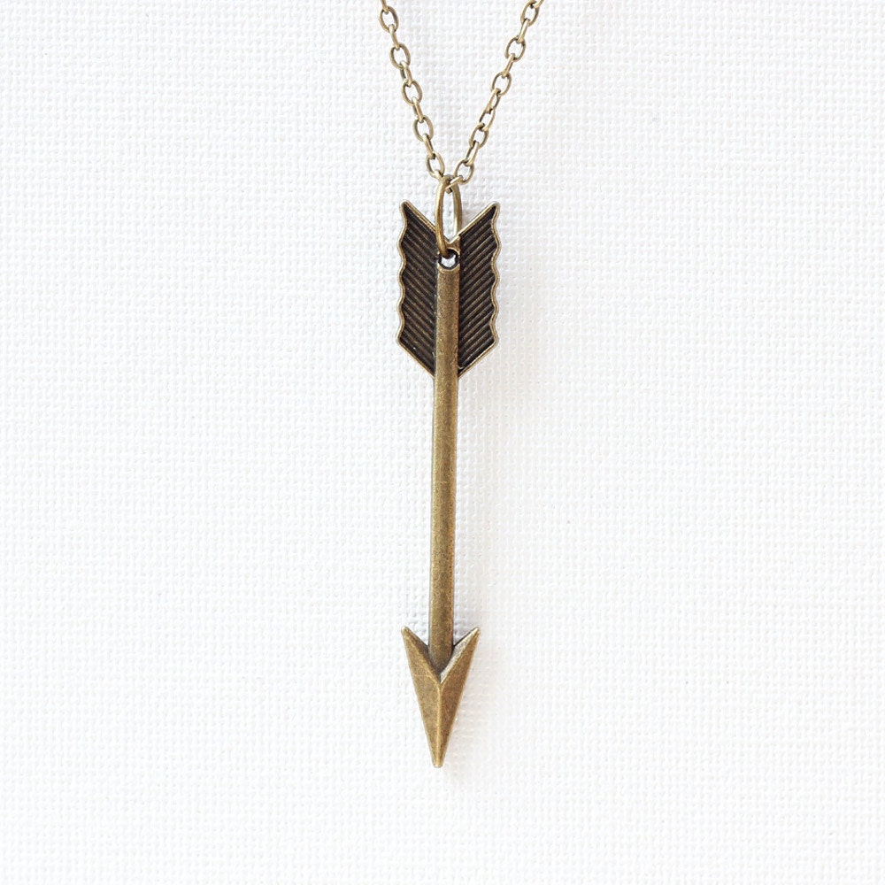 Arrow Pendant Necklace - Antique Brass