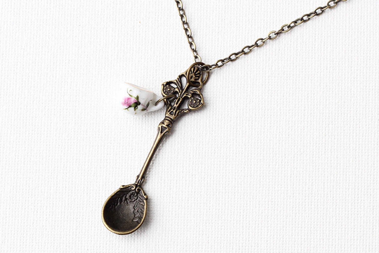 Victorian style Spoon and Mini Tea cup Necklace -Tea time