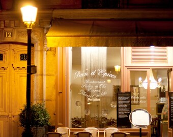 Paris Night Photo - Pain d'Epices, Tea Salon at Night, Urban Home Decor