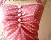 Pink Dot Party Dress Vintage Inspired Polka Dot Pink Dress Party Bridesmaid Holiday Dress-Once Upon A Time- -Size S-