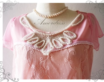 BIG SALE Amor Vintage Inspired Romance Pearl Fairy Pink Lace Tunic Top - Princess Closet -Fit XS-S -