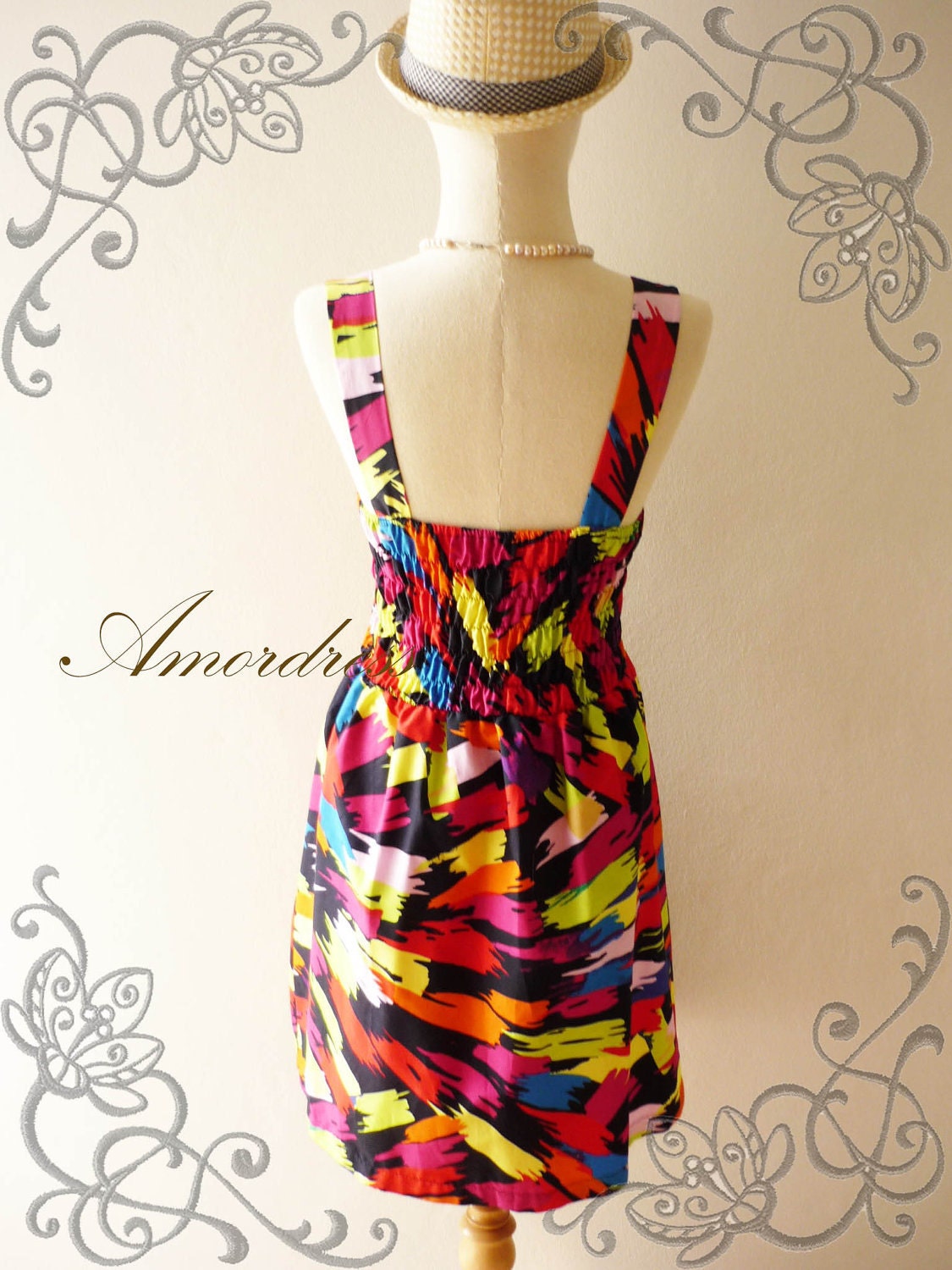 Retro Dress Amor Vintage Inspired- Chilling Princess- Great Paint Colorful Cotton Dress for Any Occasion-Fit S-M-
