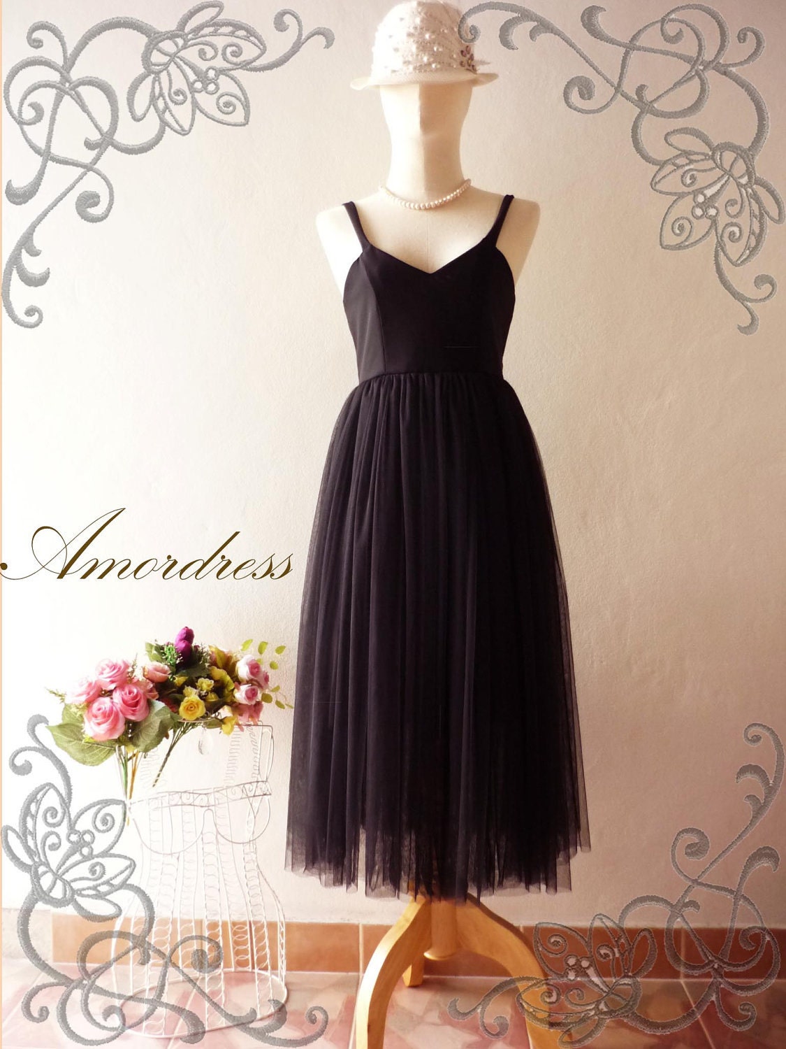 Vintage Inspired Bullet Lady Magic Black Tutu Gown Prom Wedding Party Dress Queen of Romance Deep V Shape Sexy Sweet Gorgeous Style