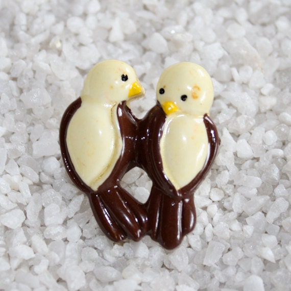 Vintage brown double parrot bird Brooch