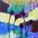 Abstract Landscape, Blue, Red, Original Painting on Canvas "Fall Garden"