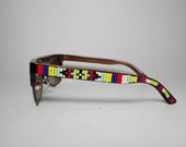 Beaded Sunglasses Faux Wood Frames Yellow