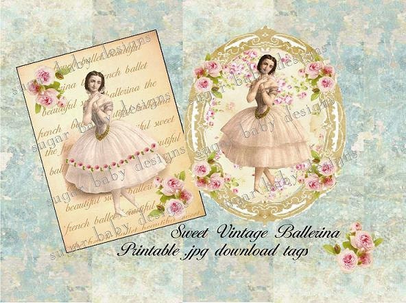 Sweet Vintage Ballerina Tag Shabby Chic Tags Printable .JPG Download Digital Images No. 336