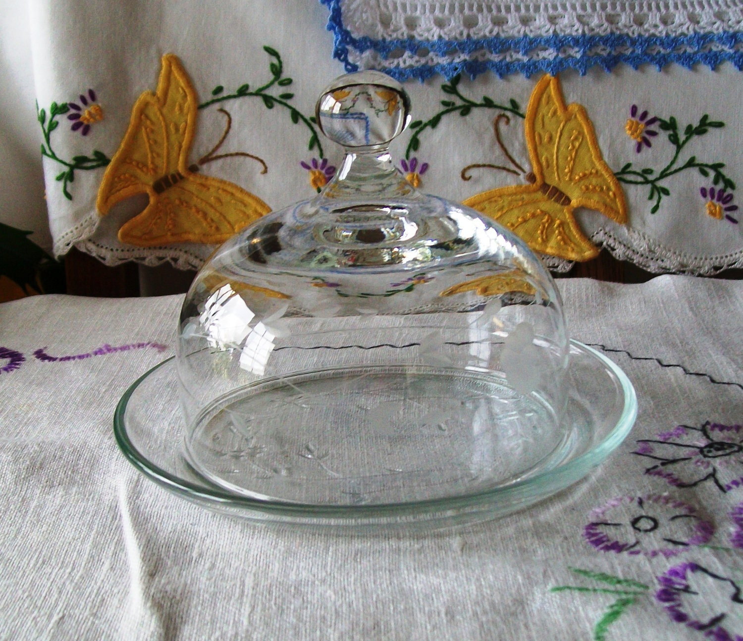 Vintage Pressed Glass Butter Dish With Cut Glass by MOLLIESFARM