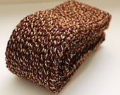 Brown Skinny Scarf - Knitted with Gold Accents