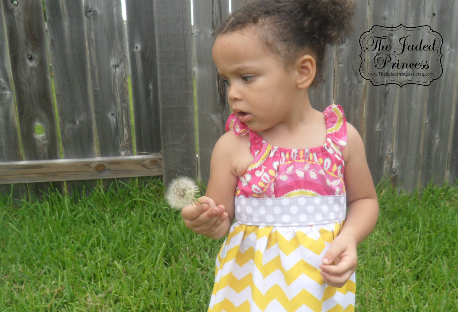 Girls boutique party dress- Yellow and white chevron dress- Made to order