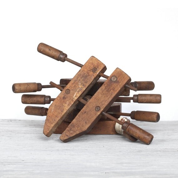 RESERVED: Rustic Mid-Size Threaded Wood Clamps ( 4 available)