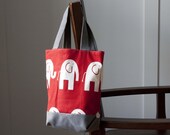 Elephant Mini Button Tote Bag, Red and Gray
