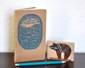 Southwest Art Journal - New Mexico Landscape Block Print on Brown Pocket Moleskine Cahier
