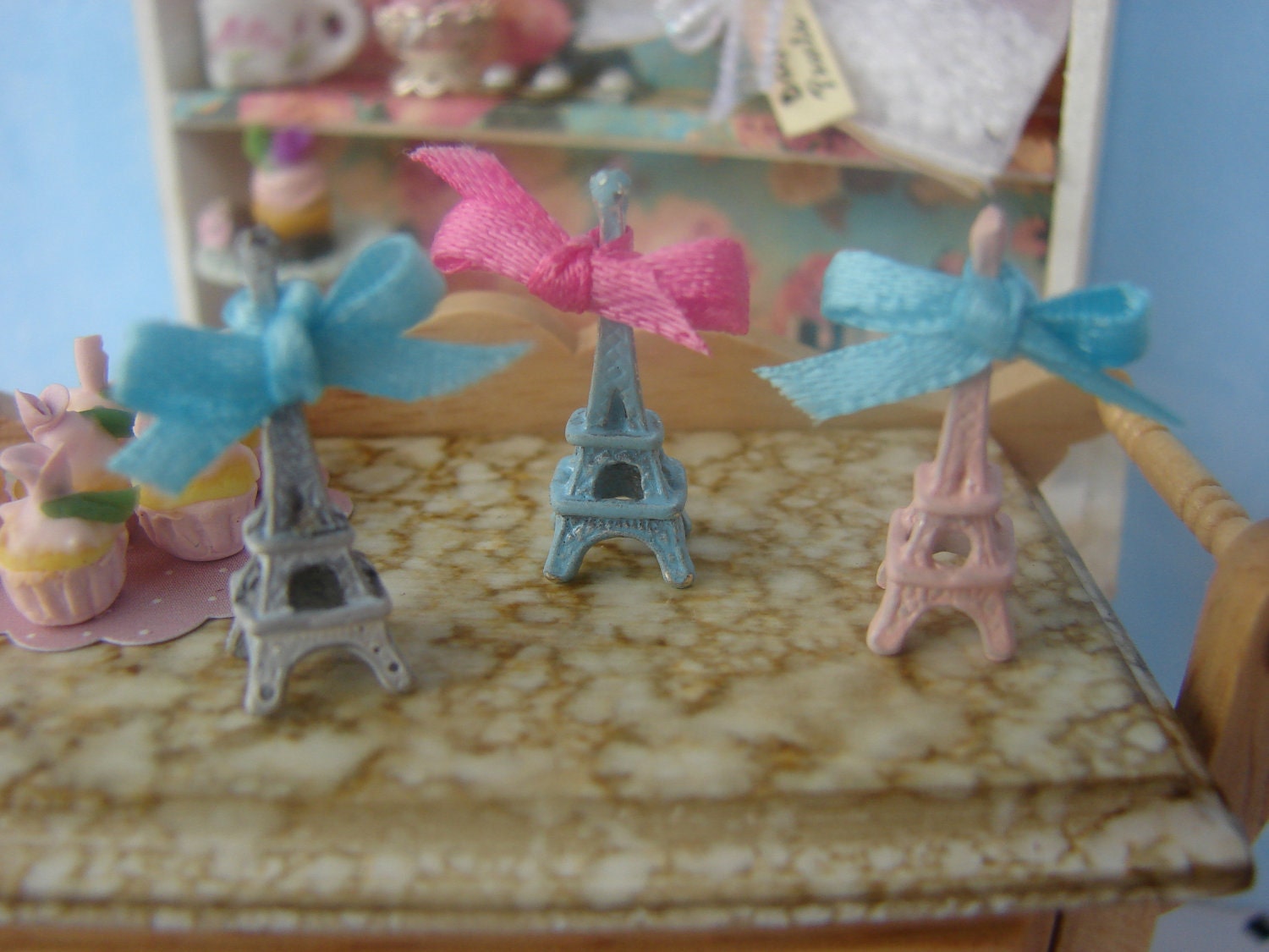 Dollhouse Miniature Eiffel Tower - Your Choice of White, Pink or Blue