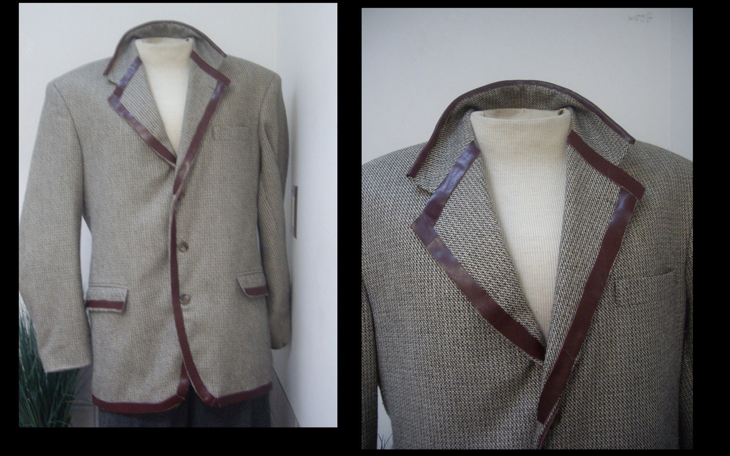 TMD: Mens burgundy leather trimmed  upscaled blazer jacket high fashion 40R trim fit
