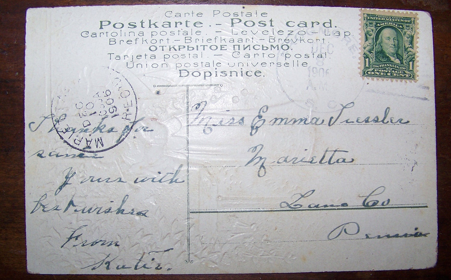 Vintage Embossed Gilt Postcard Couple Post Card