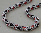 Chainmaille Necklace, Classic Byzantine in Red, Black and Silver Aluminium and Enamelled Copper Jump Rings, Handmade by Lace Metal on Etsy