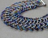 Bracelet, Chainmaille, European 4 in 1 Weave in Black Rainbow and Silver, Handmade by Lace Metal on Etsy